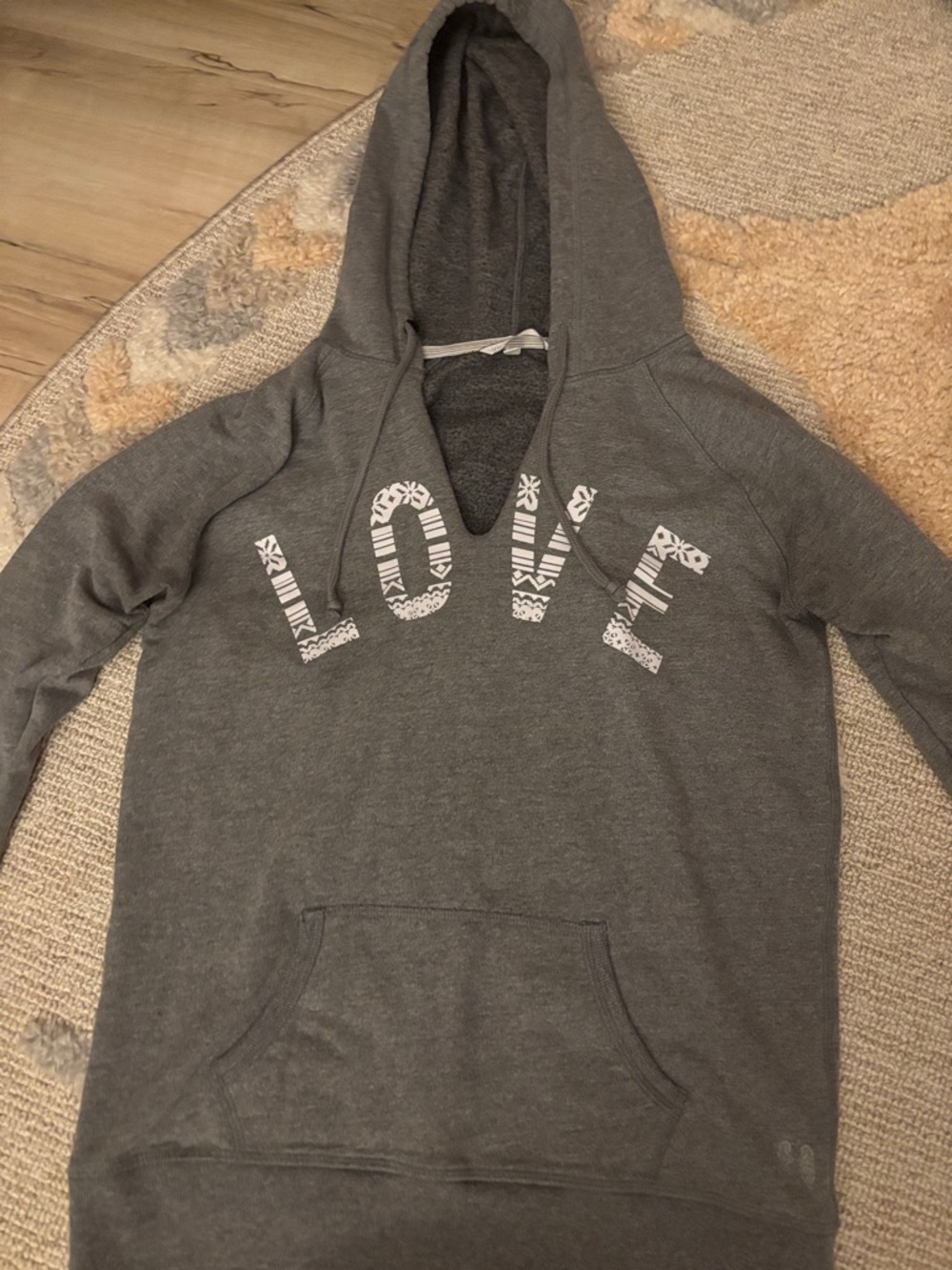 Victoria’s Secret Gray 'LOVE' Hooded Pullover Sweatshirt